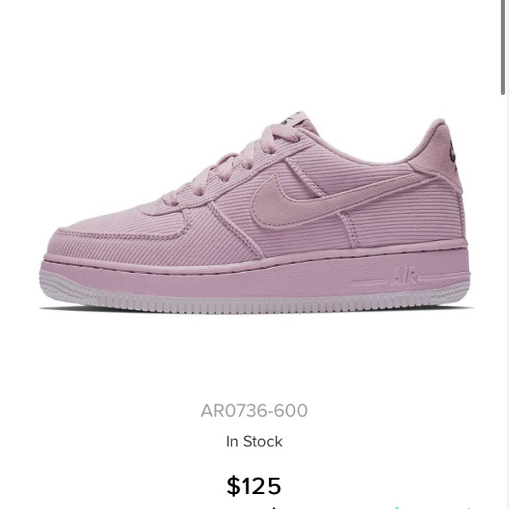 Arctic pink NIKE AIRFORCE 1’S in corduroy/suede
